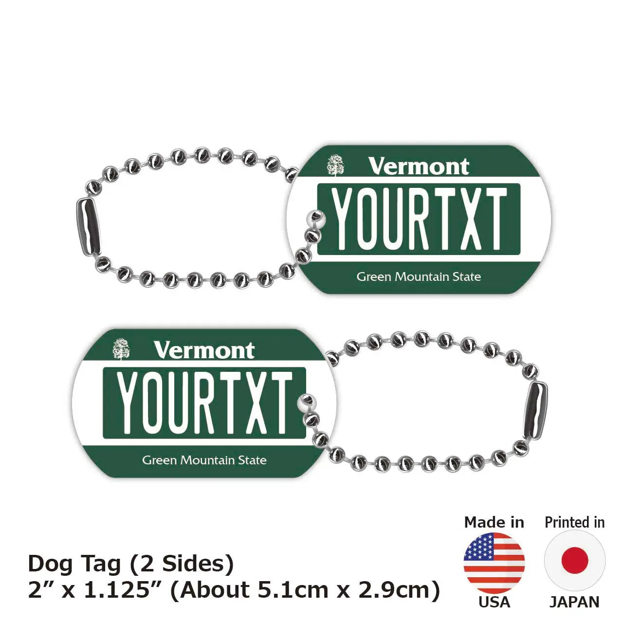 [Medaglietta identificativa per cani] Vermont/Portachiavi personalizzato a forma di targa americana originale
