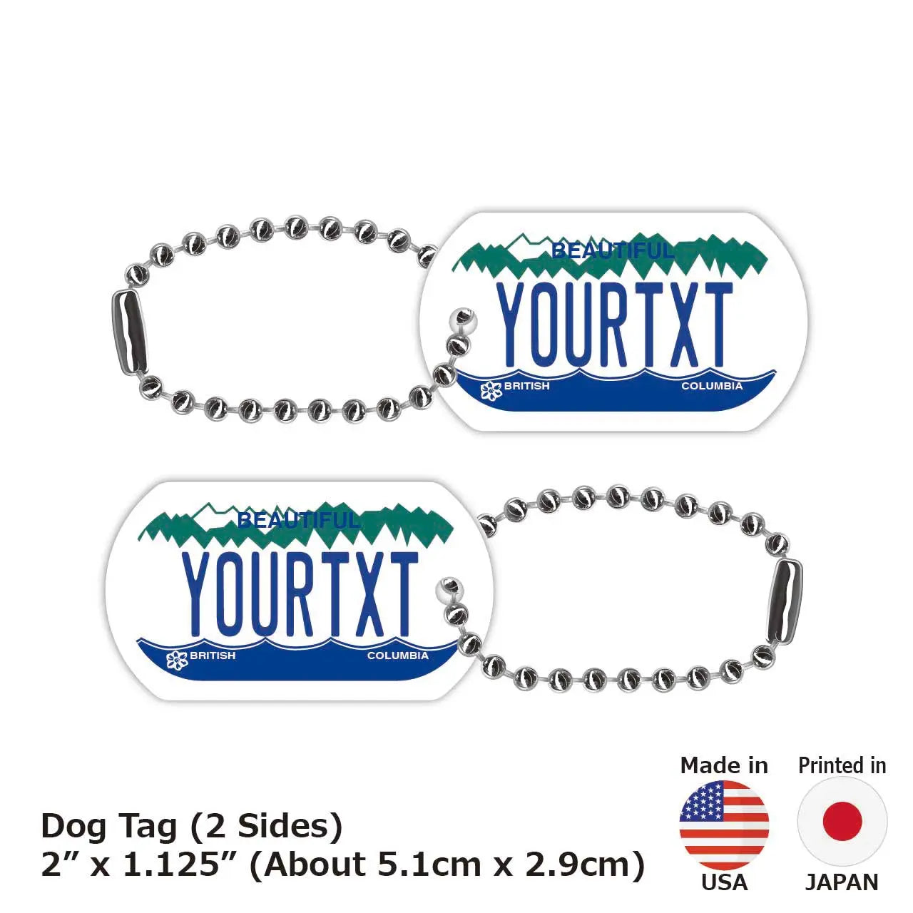 【Medaglietta identificativa per cani/Dog Tag】Columbia Britannica - Targhetta portachiavi personalizzata/originale a forma di targa canadese con nome