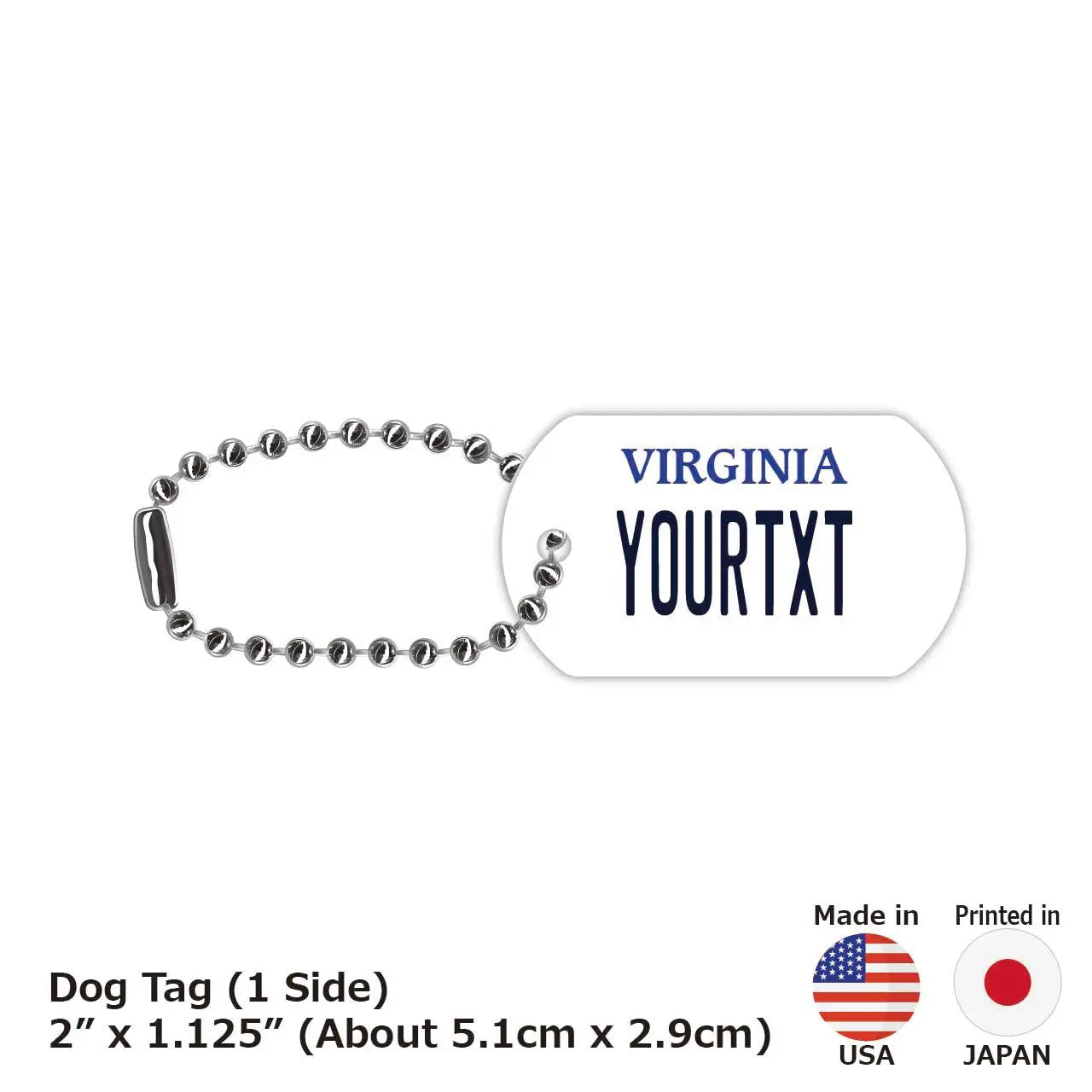 【Medaglietta identificativa per cani/Dog Tag】Virginia/Portachiavi personalizzato a forma di targa americana originale