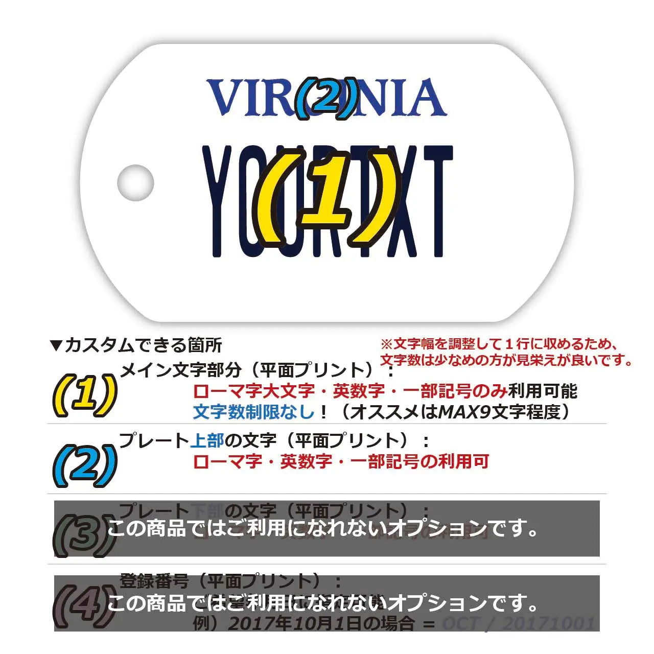 【Medaglietta identificativa per cani/Dog Tag】Virginia/Portachiavi personalizzato a forma di targa americana originale