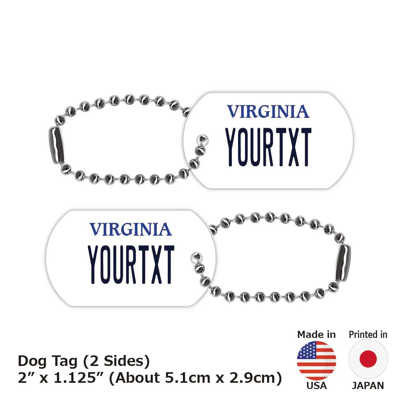 【Medaglietta identificativa per cani/Dog Tag】Virginia/Portachiavi personalizzato a forma di targa americana originale