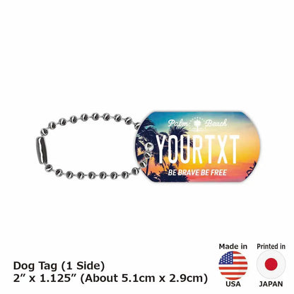 【Medaglietta identificativa per cani - Dog Tag】Palma e tramonto / Portachiavi personalizzato a forma di targa americana