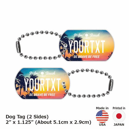 【Medaglietta identificativa per cani - Dog Tag】Palma e tramonto / Portachiavi personalizzato a forma di targa americana