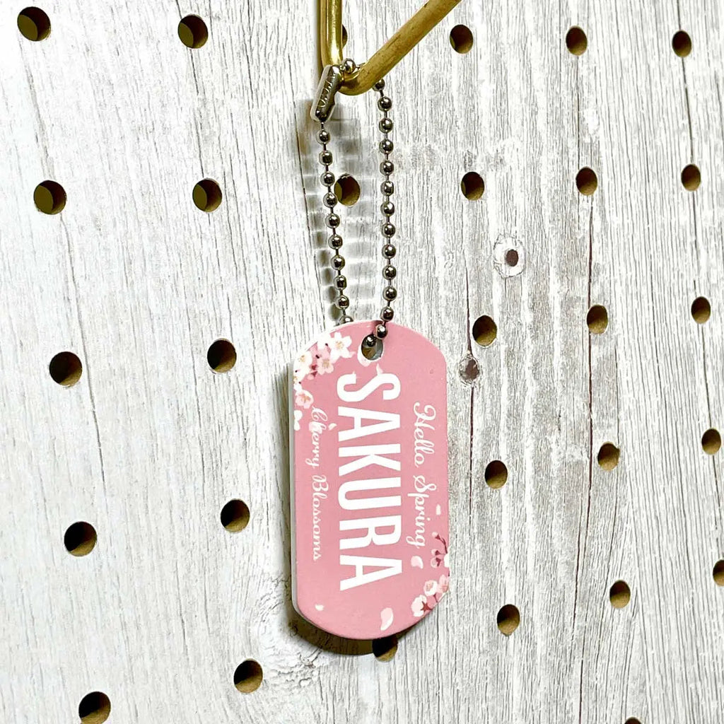 【Medaglietta identificativa per cani/Dog Tag】Sakura/Portachiavi personalizzabile a forma di targa automobilistica americana