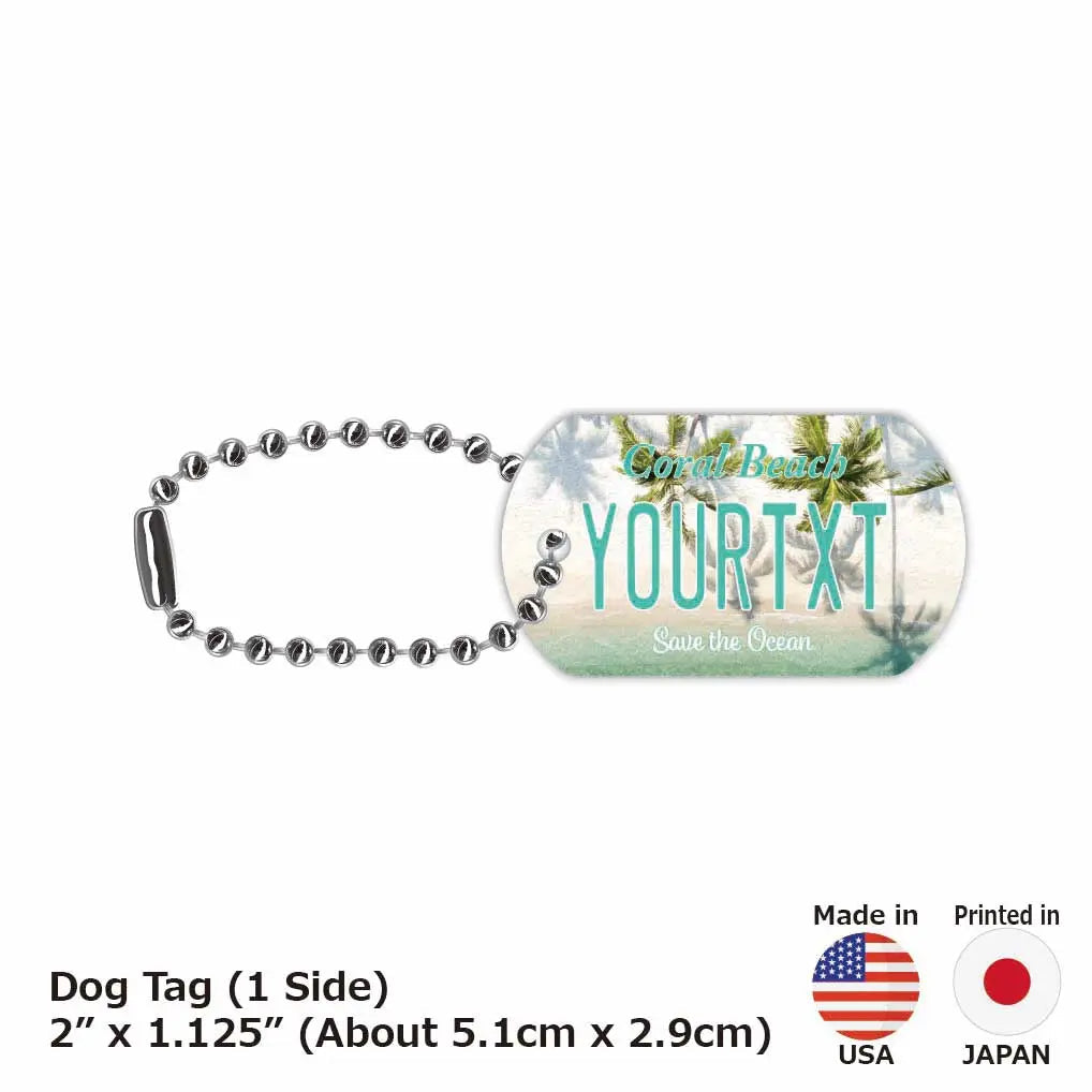 [Targhetta identificativa per cani] Palma e spiaggia di corallo / Portachiavi personalizzato a forma di targa americana con nome