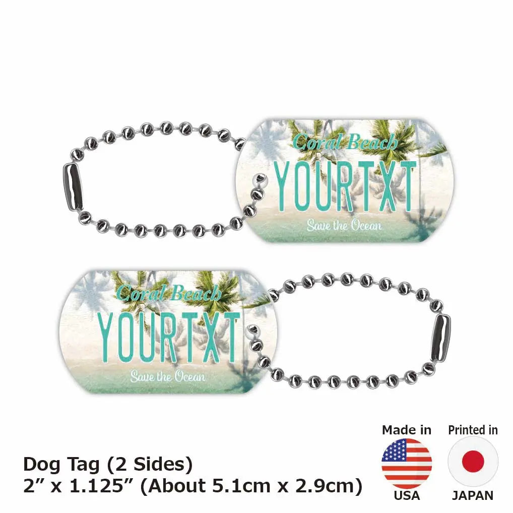 [Targhetta identificativa per cani] Palma e spiaggia di corallo / Portachiavi personalizzato a forma di targa americana con nome