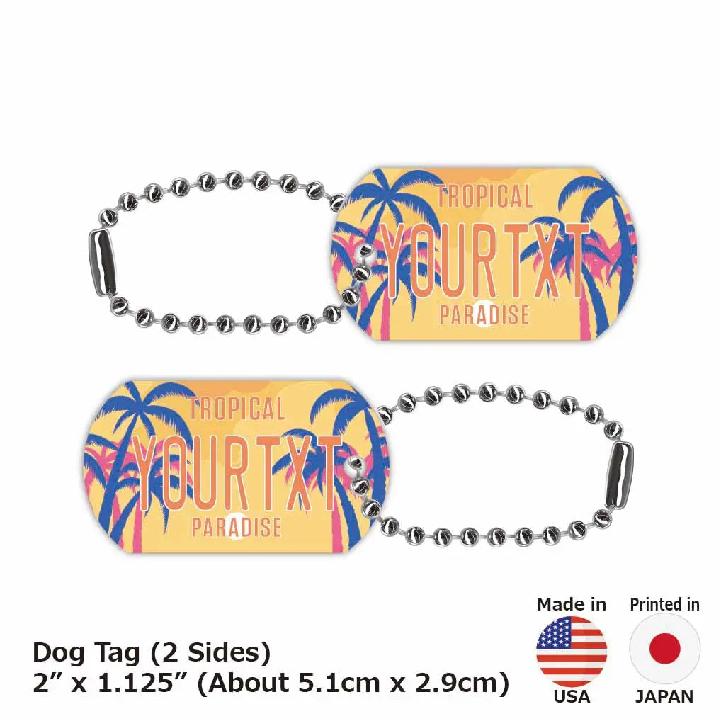 【Medaglietta identificativa per cani - Targhetta identificativa per cani】Palma - Paradise al tramonto/Portachiavi personalizzato a forma di targa americana
