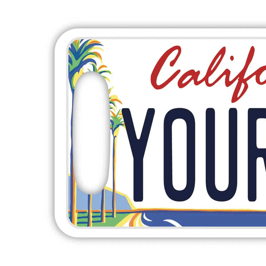 [Etichetta per bagaglio] California, palma/piastra targa americana originale a forma di targa, elegante, etichetta antifurto