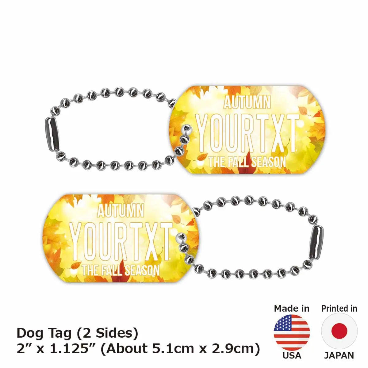 【Medaglietta identificativa per cani】Acero autunnale - Giallo / Portachiavi personalizzato a forma di targa americana