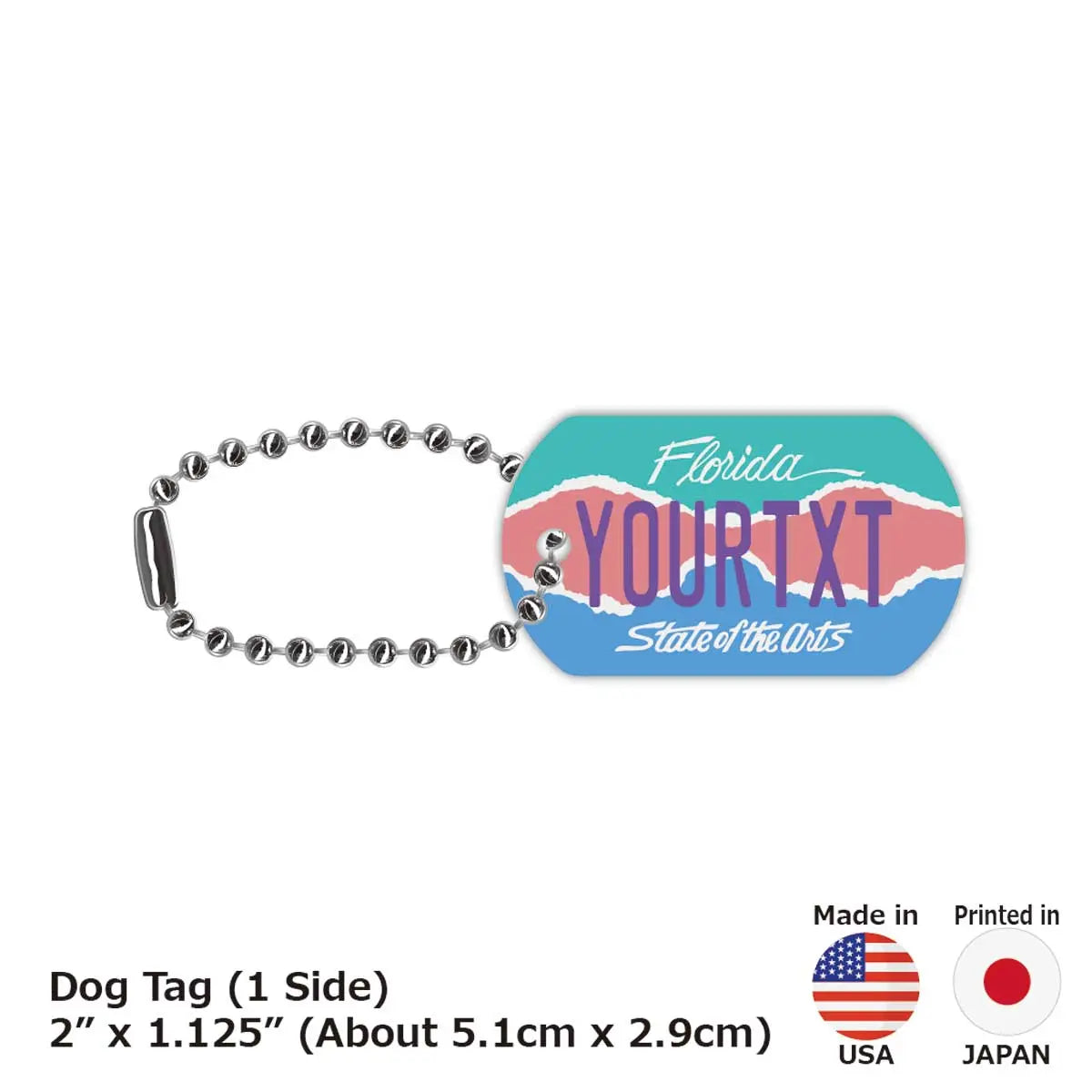 【Etichetta identificativa/Medaglietta per cani】Florida Art/Portachiavi personalizzato a forma di targa americana originale