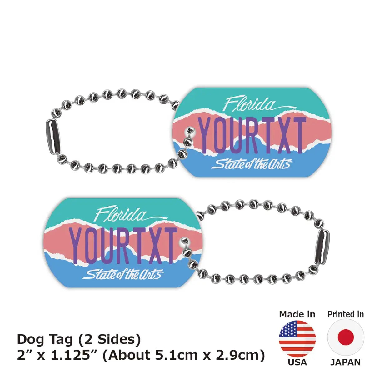 【Etichetta identificativa/Medaglietta per cani】Florida Art/Portachiavi personalizzato a forma di targa americana originale
