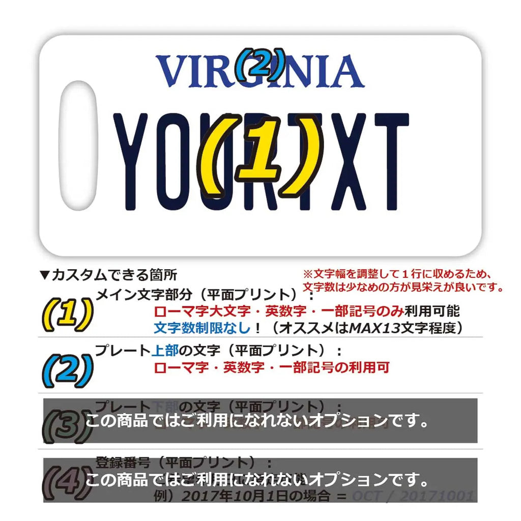 【Targhetta per bagagli】Virginia/Originale, a forma di targa americana, elegante, tag anti-smarrimento