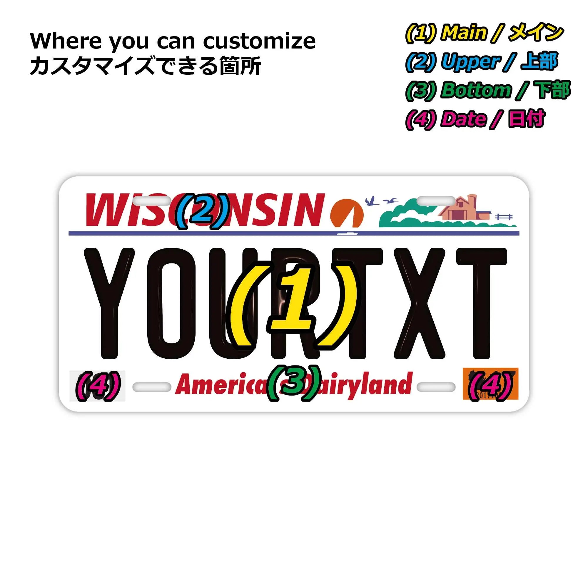 Targa personalizzata a rilievo [Grande, per auto americane] Wisconsin / Targa originale americana a rilievo insegna decorativa