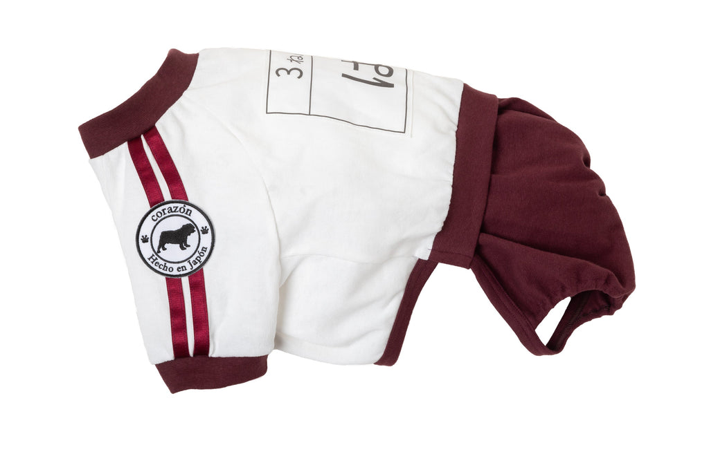 Tuta ginnica a bloomer "Bordeaux" con pettorina per Bulldog Francese/Bulldog - 100% cotone