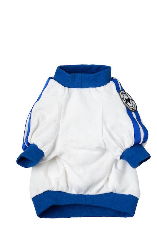 Tuta da ginnastica con pettorina [blu] per bulldog francesi/inglesi - 100% cotone