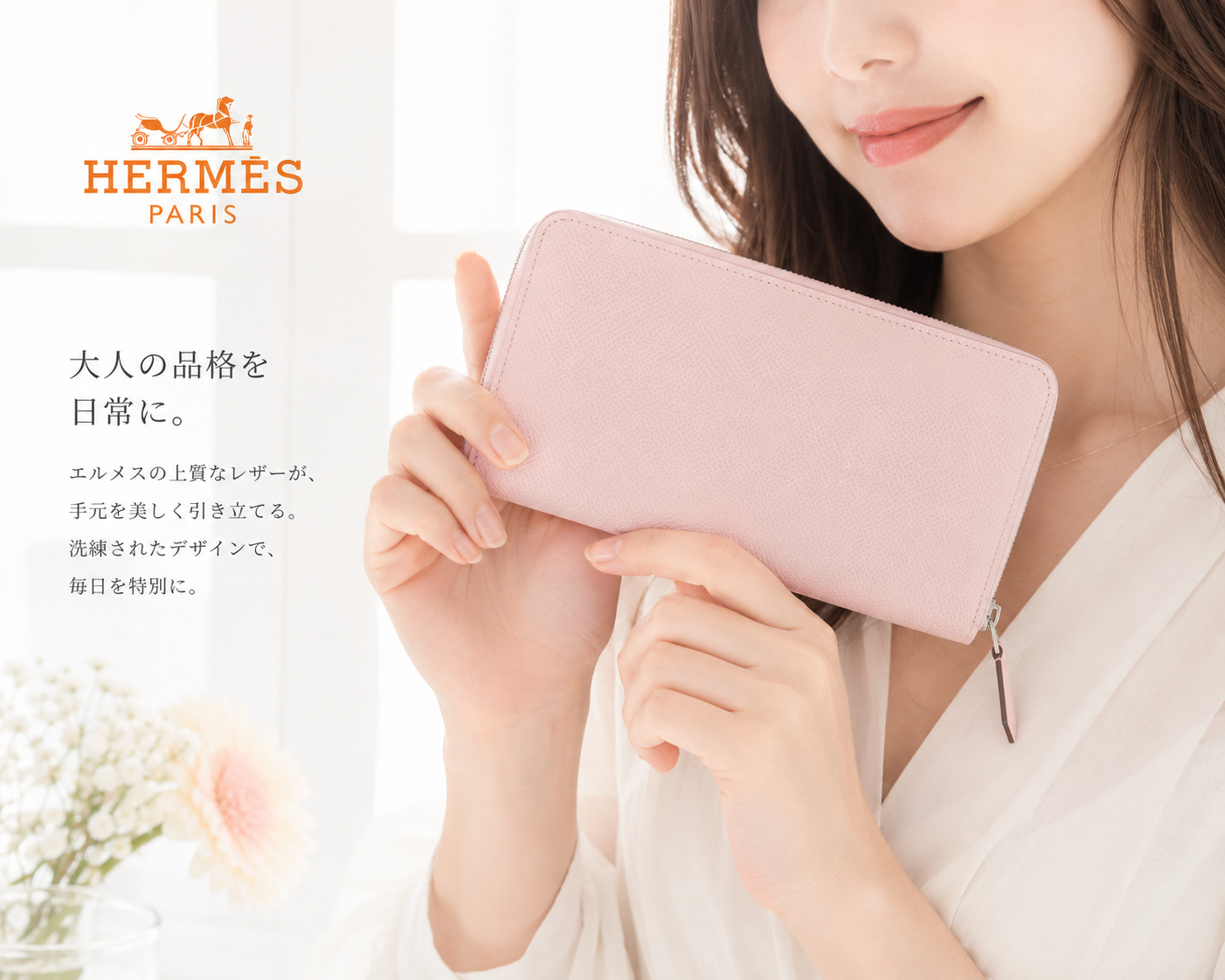 HERMES エルメス シルクインロング EPSON/SILK MAUVE PALE CHAI/CRAIE SILVER H084386 CK