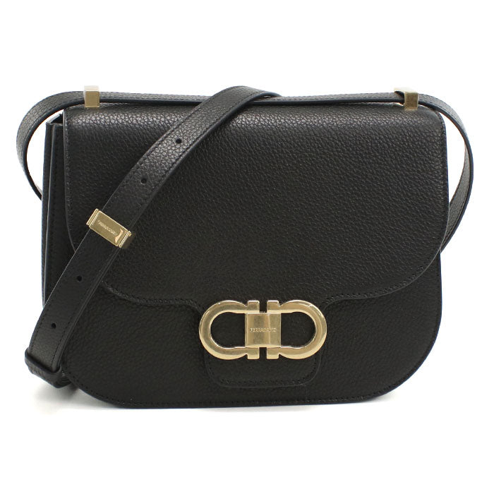 FERRAGAMO フェラガモ 斜め掛け ショルダーバッグ 21-9867 NERO DOUBLE GANCIO FLAP レディース ブラック