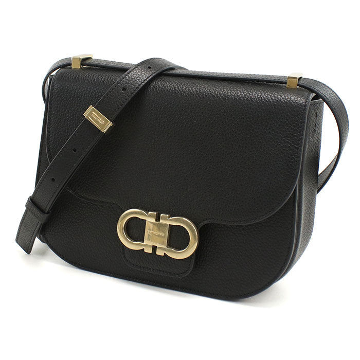 FERRAGAMO フェラガモ 斜め掛け ショルダーバッグ 21-9867 NERO DOUBLE GANCIO FLAP レディース ブラック