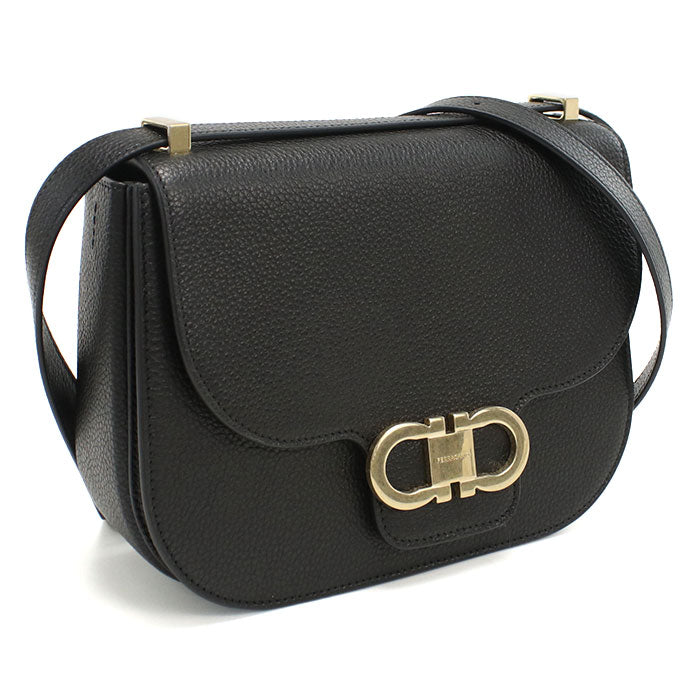 FERRAGAMO フェラガモ 斜め掛け ショルダーバッグ 21-9867 NERO DOUBLE GANCIO FLAP レディース ブラック