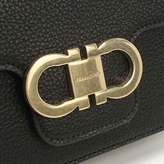 FERRAGAMO フェラガモ 斜め掛け ショルダーバッグ 21-9867 NERO DOUBLE GANCIO FLAP レディース ブラック