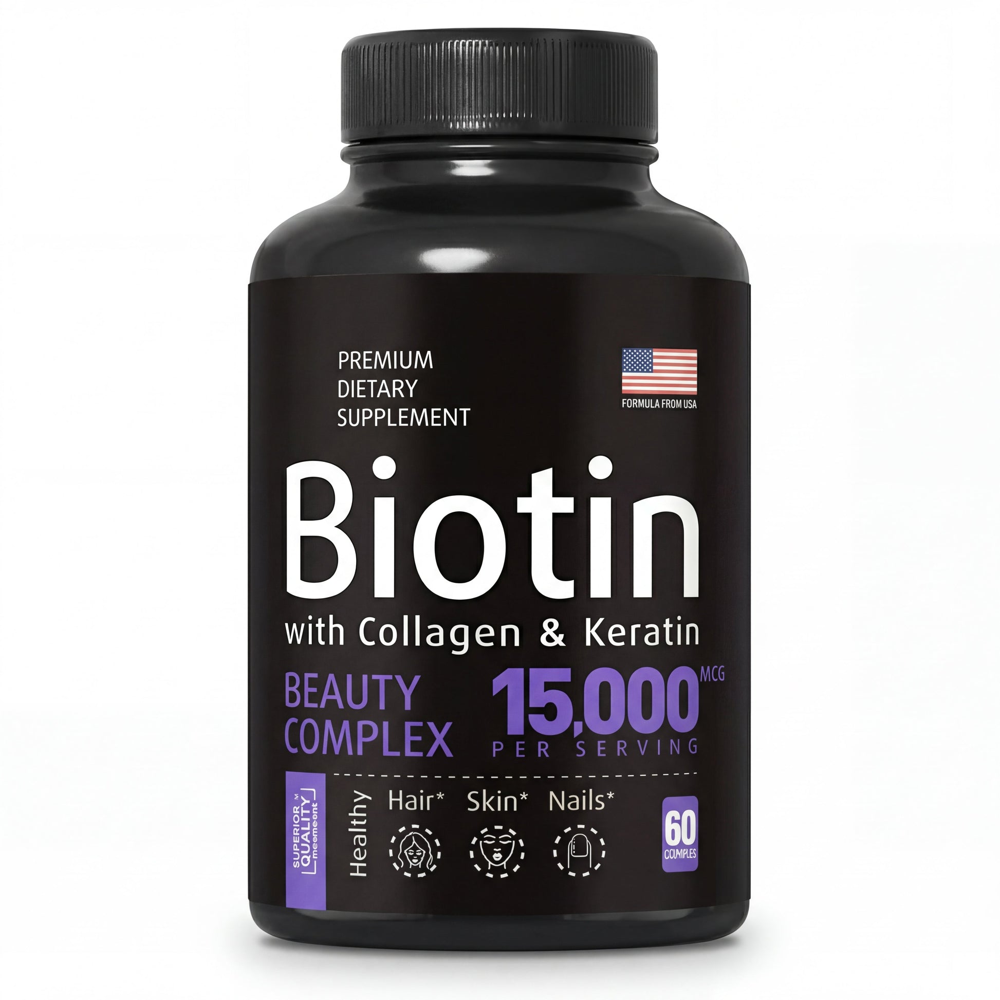 Biotin 15,000mcg Capsules | Zinc, B12, D3 & Folate | Hair & Nail Health