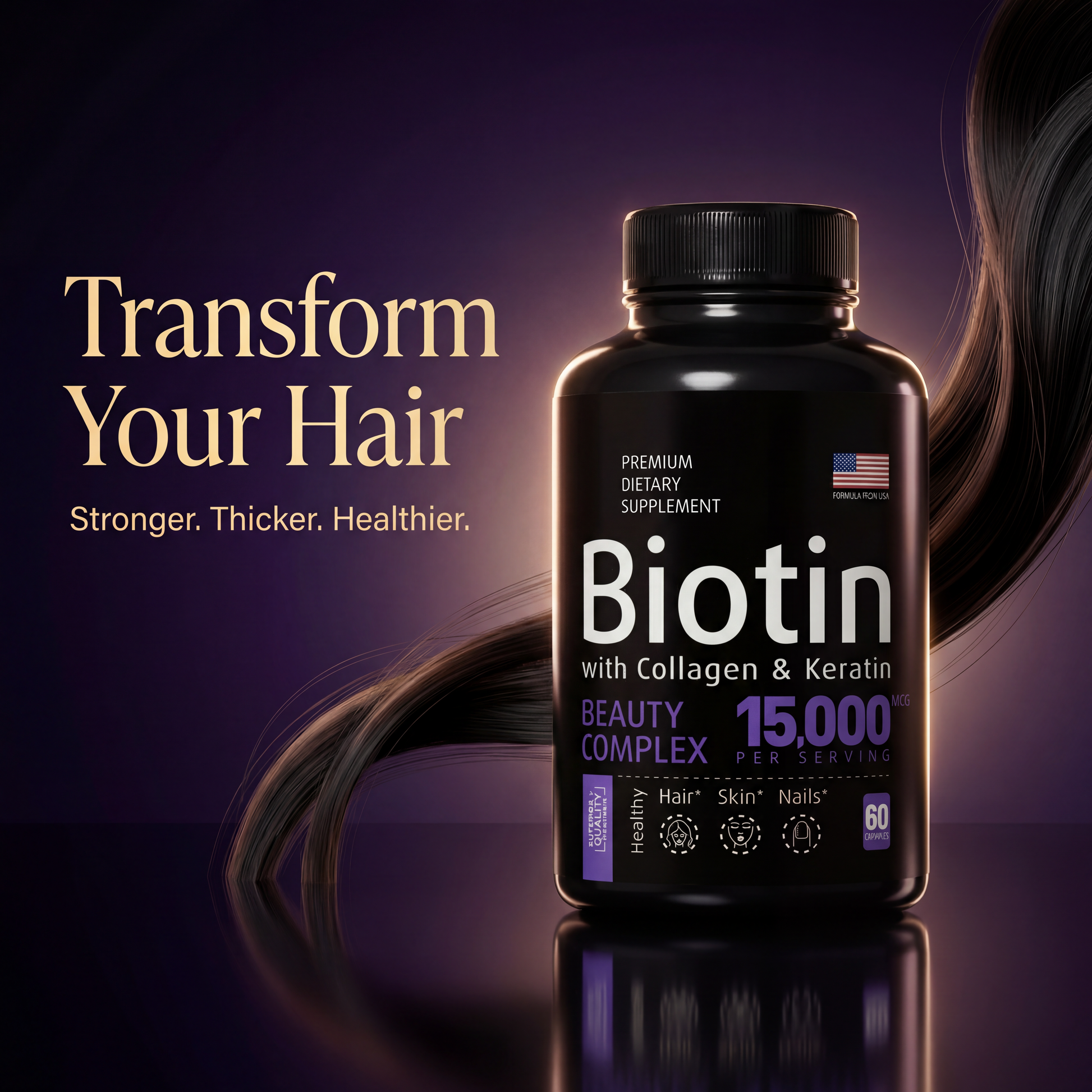 Biotin 15,000mcg Capsules | Zinc, B12, D3 & Folate | Hair & Nail Health