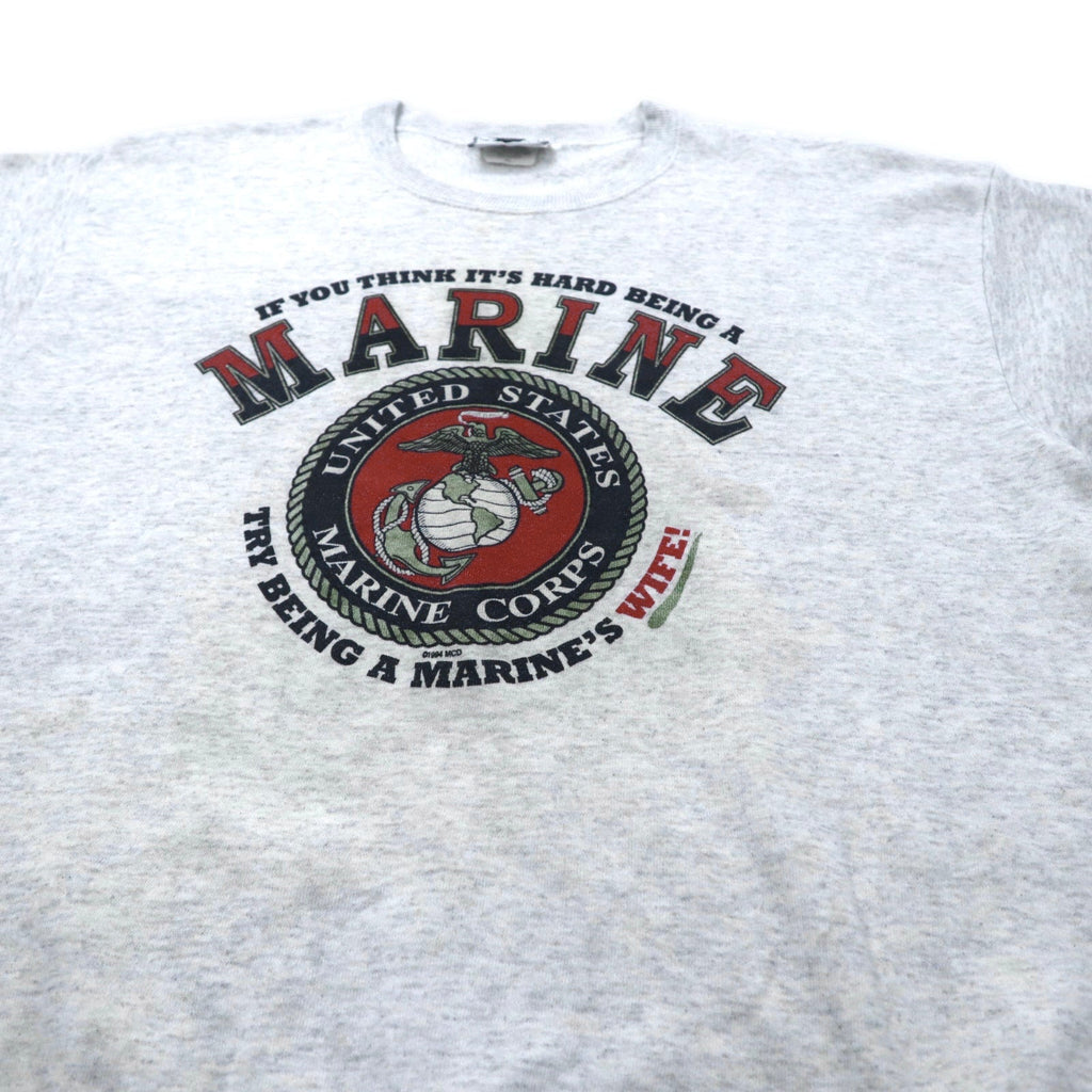 USA製 Lee 90年代 US MARINE CORPS プリントスウェット XL グレー コットン ミリタリー アメリカ海兵隊