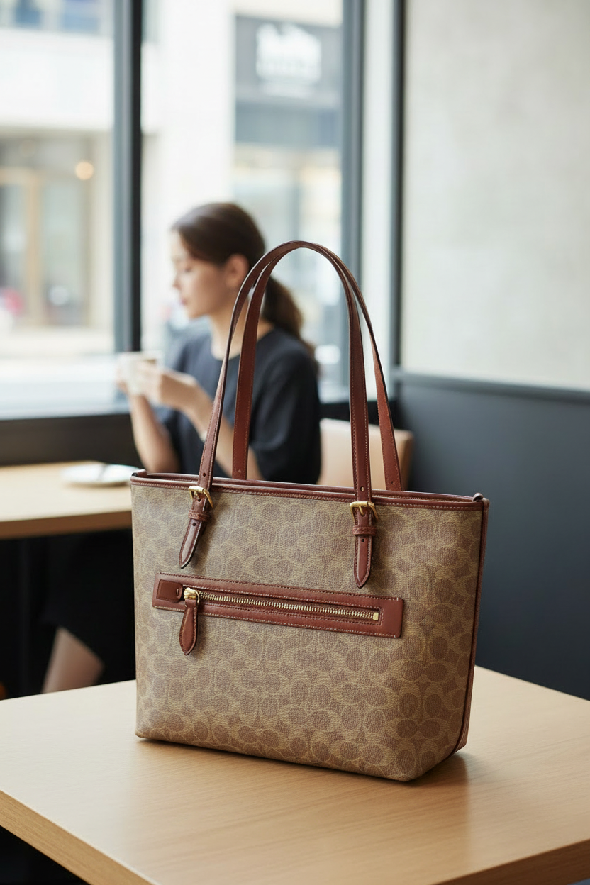COACH シグネチャートートバッグ ライフスタイルシーン ロゴなし修正版
