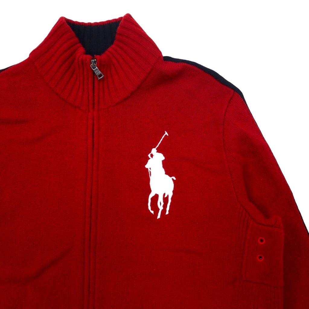 Polo by Ralph Lauren anni '90 maglione full-zip Big Pony maglia cardigan giacca L rosso lana d'agnello righe laterali doppia cerniera SUISSE RL 1934 PC