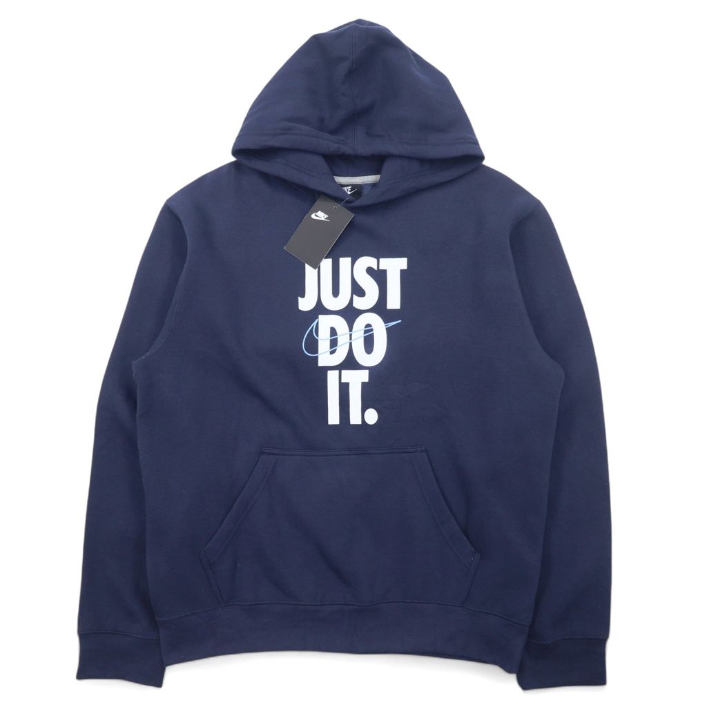 NIKE Felpa con cappuccio L Blu navy Cotone Interno felpato Logo Swoosh JUST DO IT HOODIE 928717-451 Articolo nuovo