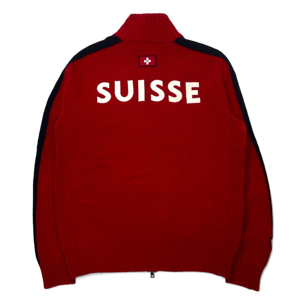 Polo by Ralph Lauren anni '90 maglione full-zip Big Pony maglia cardigan giacca L rosso lana d'agnello righe laterali doppia cerniera SUISSE RL 1934 PC