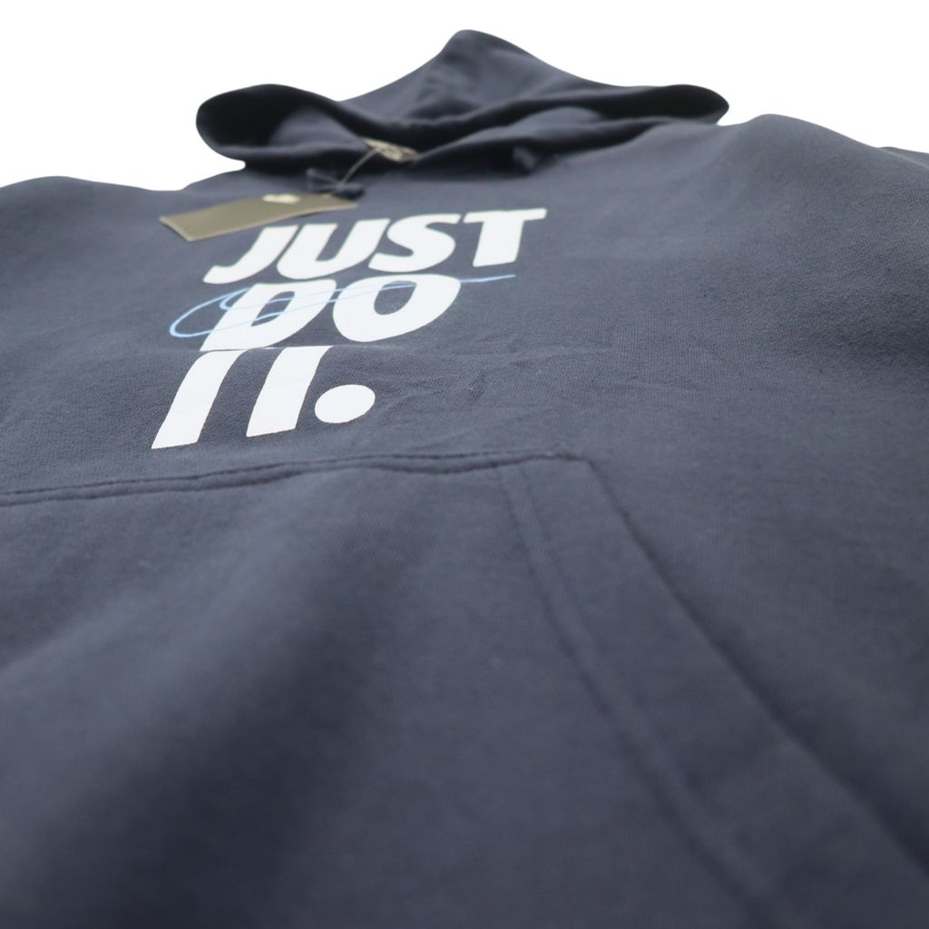 NIKE Felpa con cappuccio L Blu navy Cotone Interno felpato Logo Swoosh JUST DO IT HOODIE 928717-451 Articolo nuovo