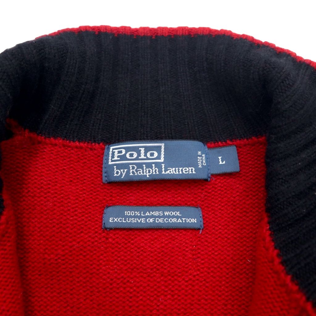 Polo by Ralph Lauren anni '90 maglione full-zip Big Pony maglia cardigan giacca L rosso lana d'agnello righe laterali doppia cerniera SUISSE RL 1934 PC
