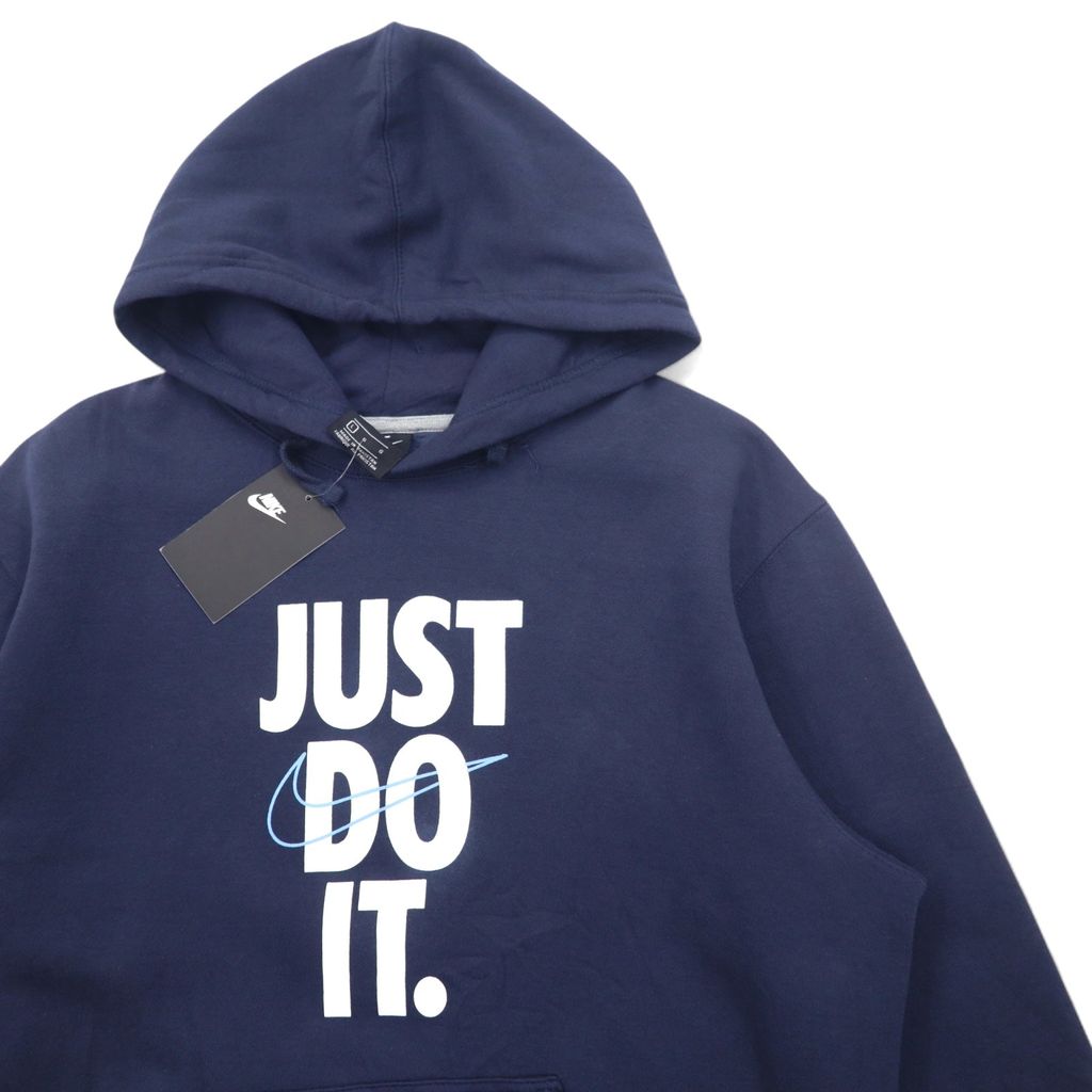 NIKE Felpa con cappuccio L Blu navy Cotone Interno felpato Logo Swoosh JUST DO IT HOODIE 928717-451 Articolo nuovo