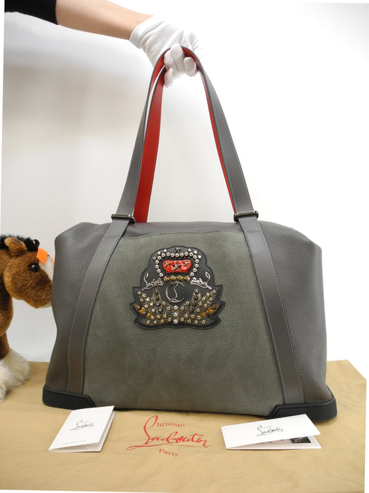 Christian Louboutin borsa tote Backdemon in pelle grigia, a spalla da uomo @ 2