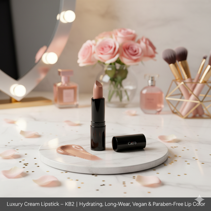 Luxury Cream Lipstick – Naughty Nude – KB2 | Hydrating, Long-Wear, Vegan & Paraben-Free Lip Color