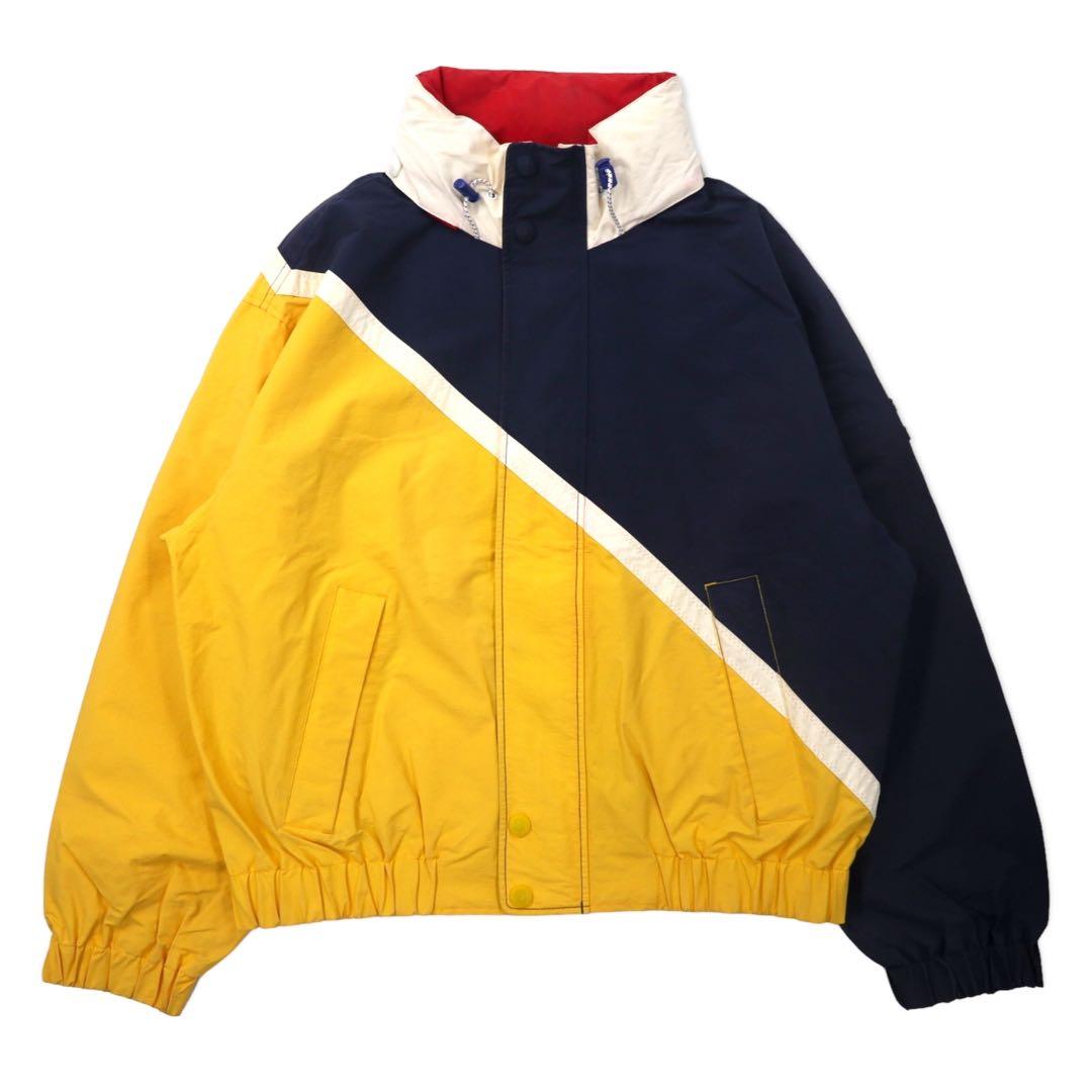 TOMMY HILFIGER Giacca a vela anni '90 L Giallo Blu navy Nylon Cappuccio a scomparsa