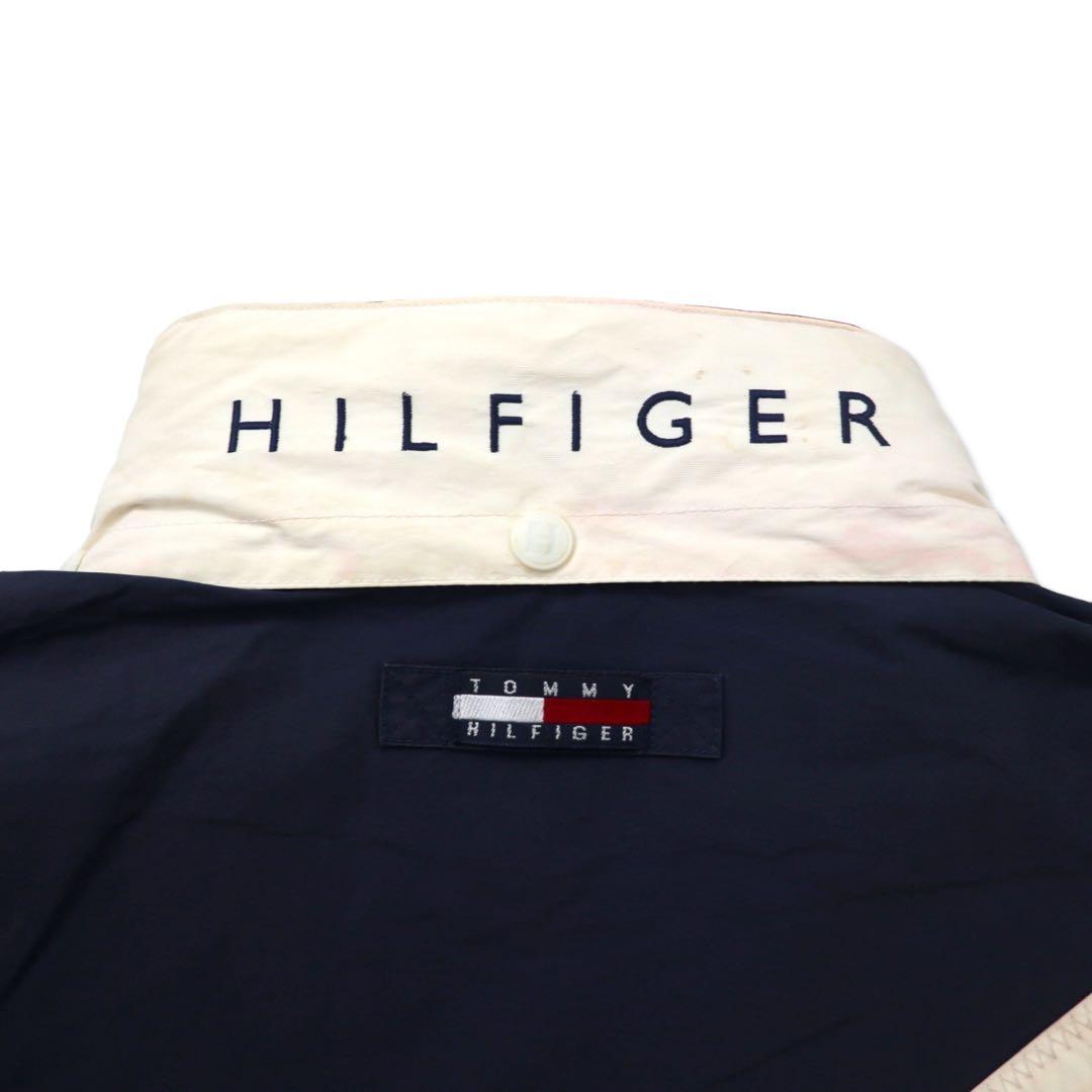 TOMMY HILFIGER Giacca a vela anni '90 L Giallo Blu navy Nylon Cappuccio a scomparsa