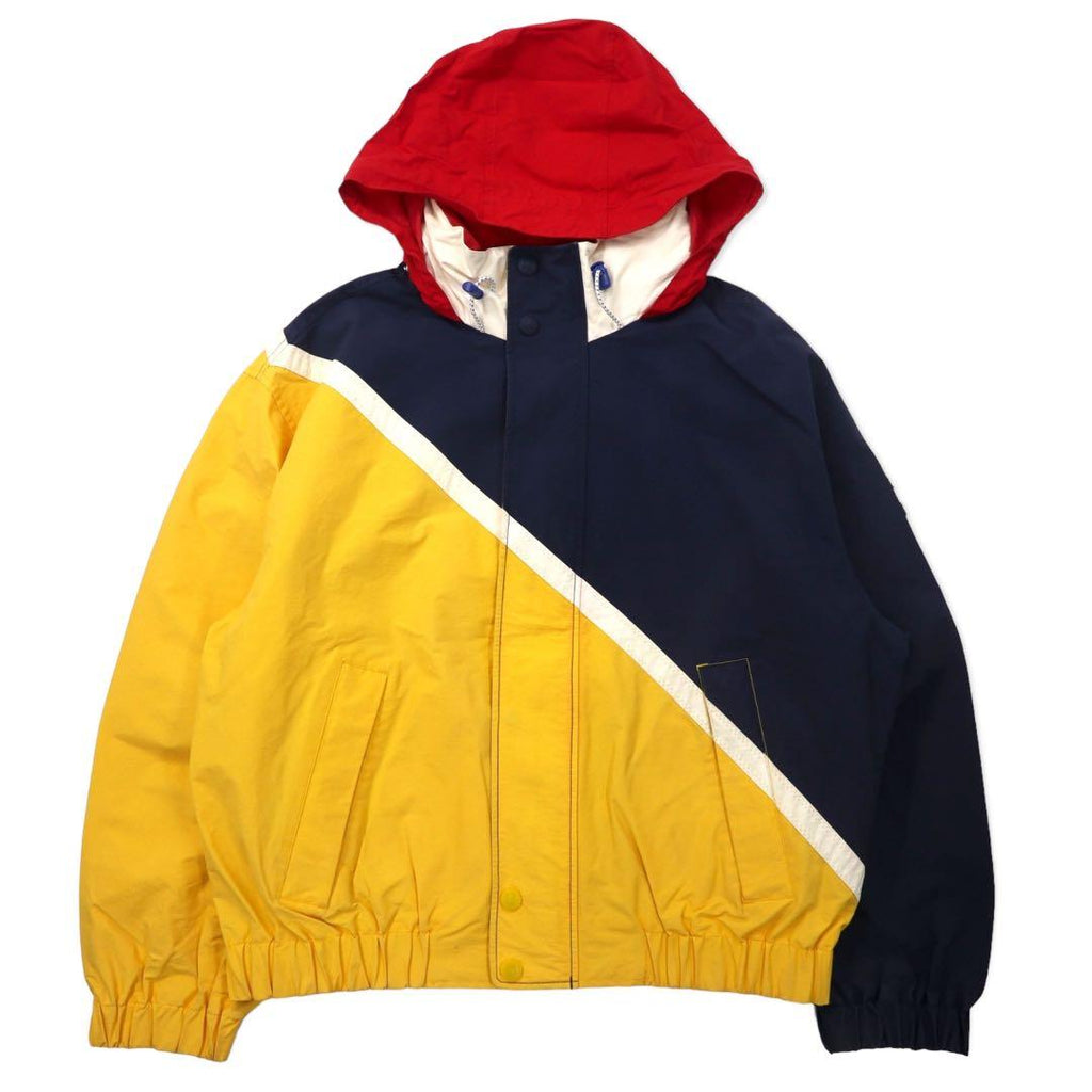 TOMMY HILFIGER Giacca a vela anni '90 L Giallo Blu navy Nylon Cappuccio a scomparsa