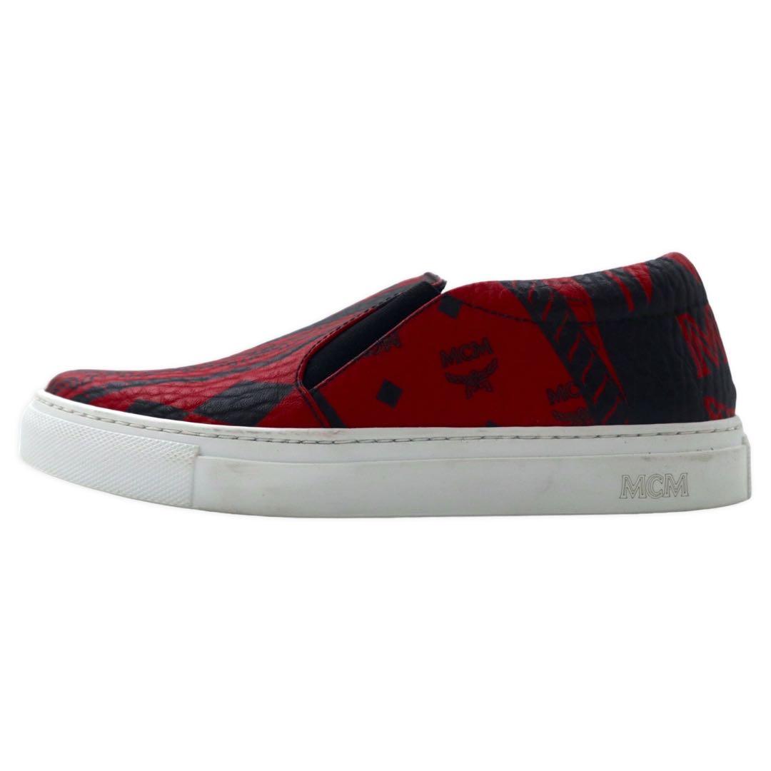 MCM Scarpe da ginnastica slip-on in pelle 23cm rosse con logo monogramma Visetos made in Italy