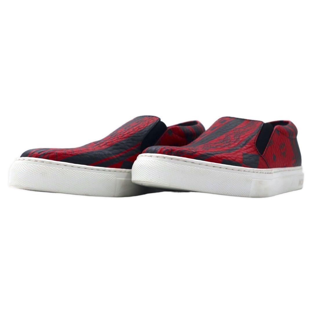 MCM Scarpe da ginnastica slip-on in pelle 23cm rosse con logo monogramma Visetos made in Italy