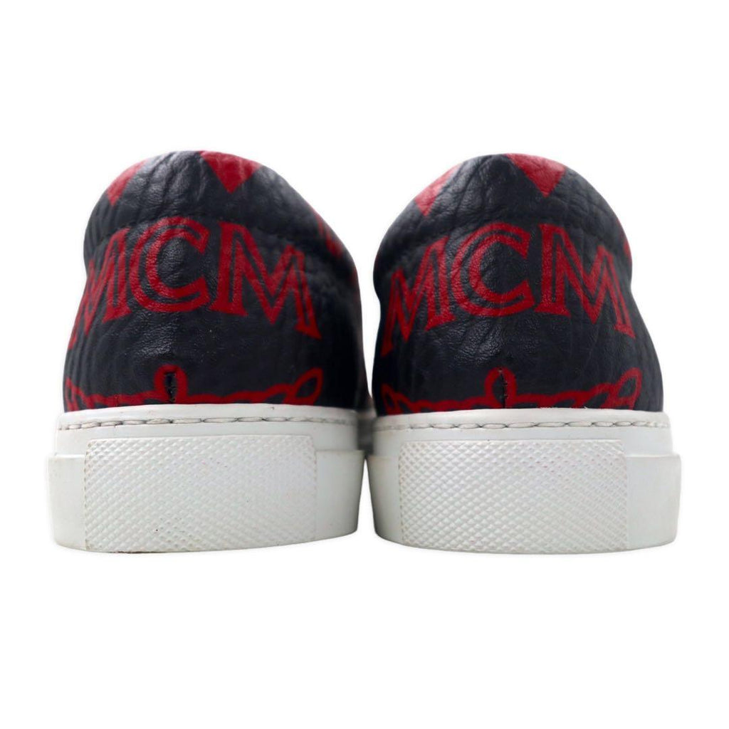MCM Scarpe da ginnastica slip-on in pelle 23cm rosse con logo monogramma Visetos made in Italy