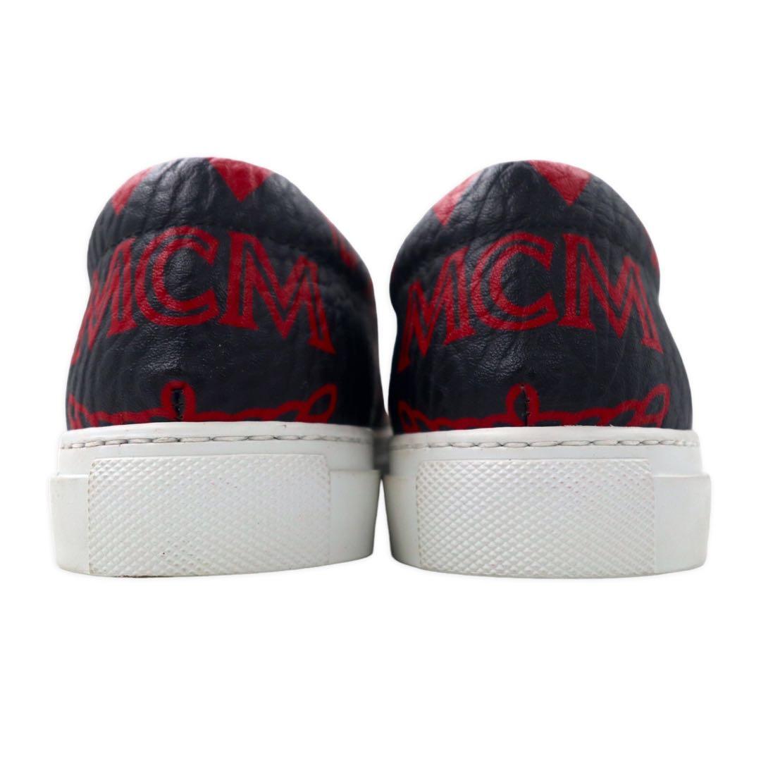 MCM Scarpe da ginnastica slip-on in pelle 23cm rosse con logo monogramma Visetos made in Italy