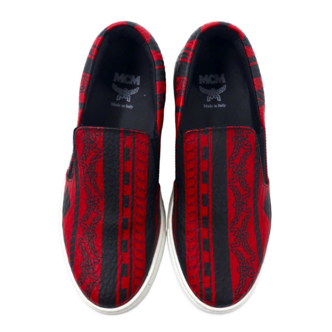 MCM Scarpe da ginnastica slip-on in pelle 23cm rosse con logo monogramma Visetos made in Italy