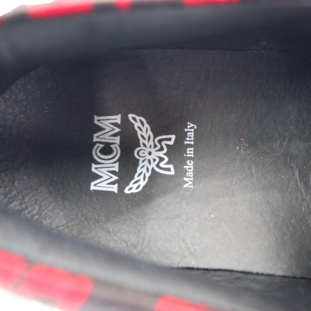 MCM Scarpe da ginnastica slip-on in pelle 23cm rosse con logo monogramma Visetos made in Italy