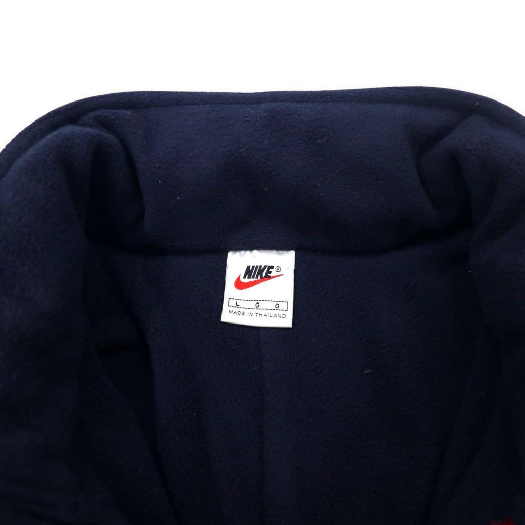 NIKE 90年代 フリース切替 ソフトシェルジャケット L ネイビー スウォッシュロゴ 銀タグ フード収納式 ビッグサイズ