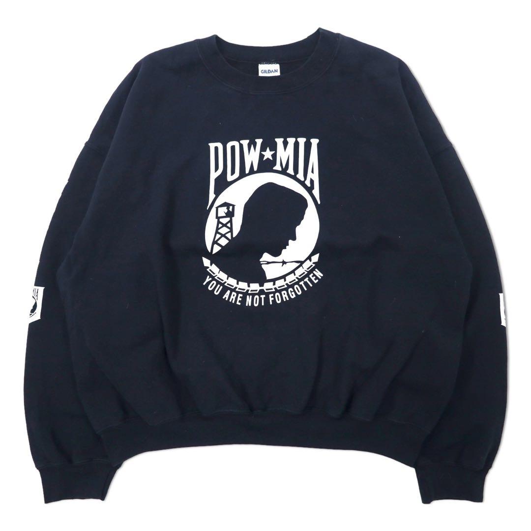 Felpa stampata GILDAN 2XL nera cotone felpato stampa fronte-retro POW MIA Guerra del Vietnam