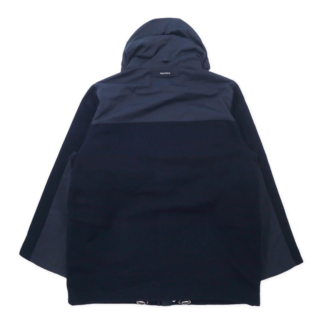 NAUTICA Soprabito misto con cappuccio ripiegabile in lana, doppie cerniere, taglia XL, colore blu navy.