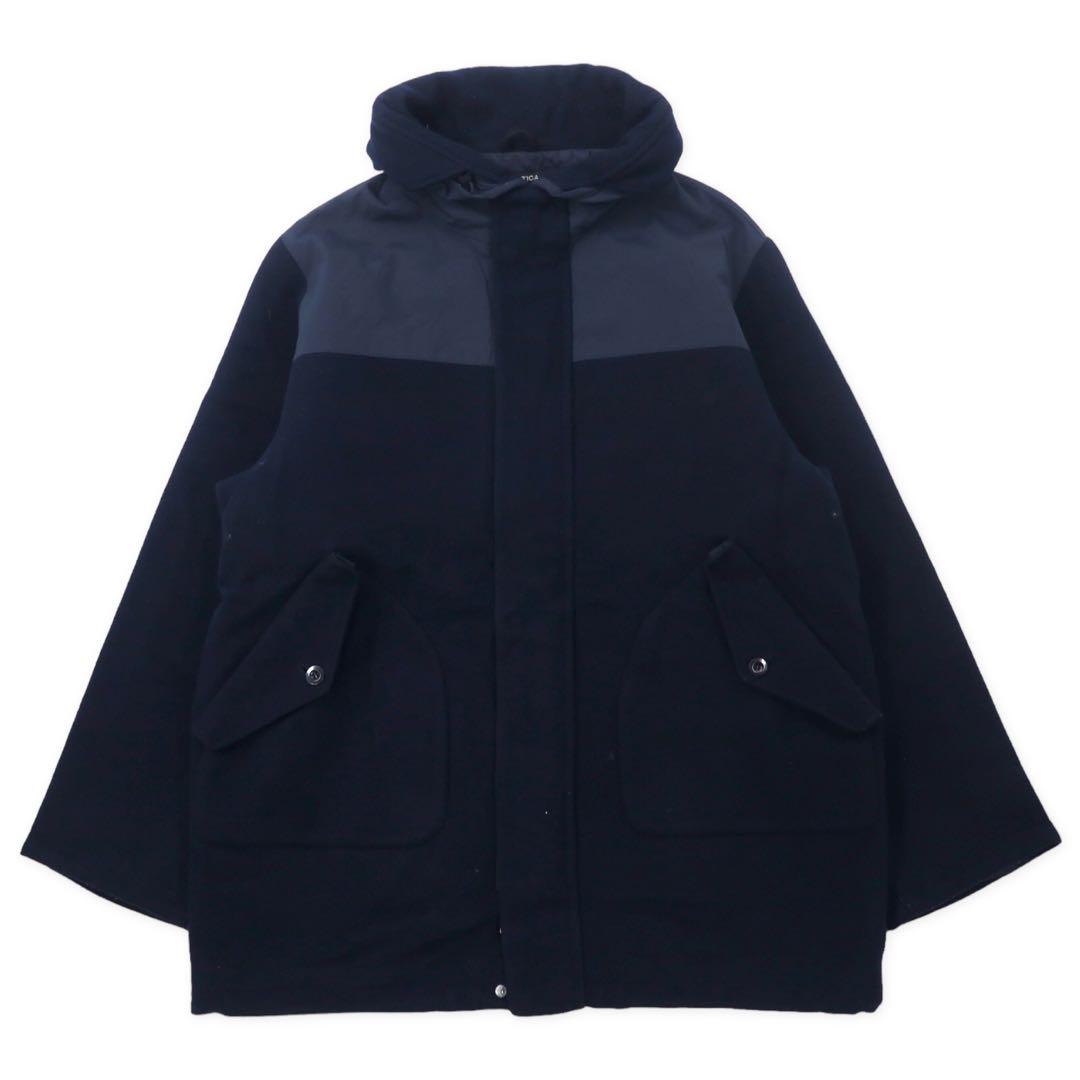 NAUTICA Soprabito misto con cappuccio ripiegabile in lana, doppie cerniere, taglia XL, colore blu navy.