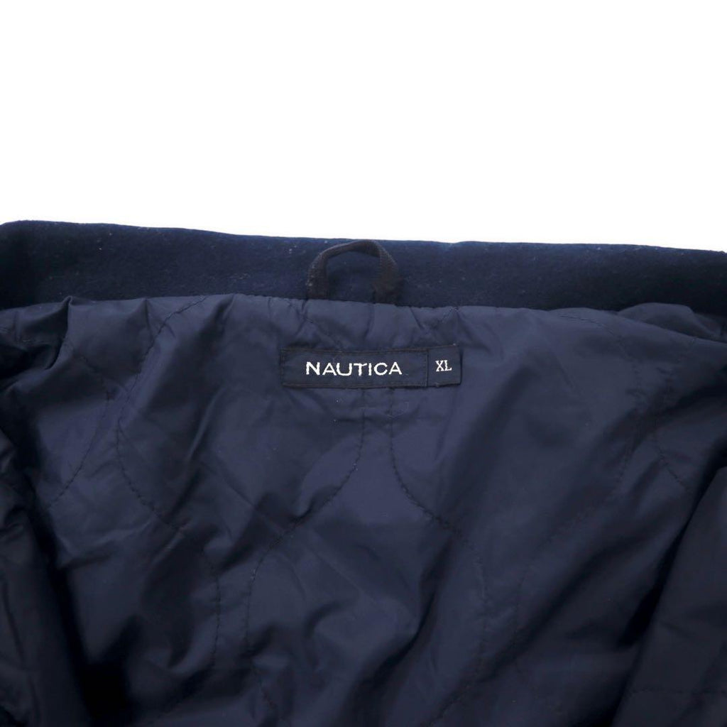 NAUTICA Soprabito misto con cappuccio ripiegabile in lana, doppie cerniere, taglia XL, colore blu navy.
